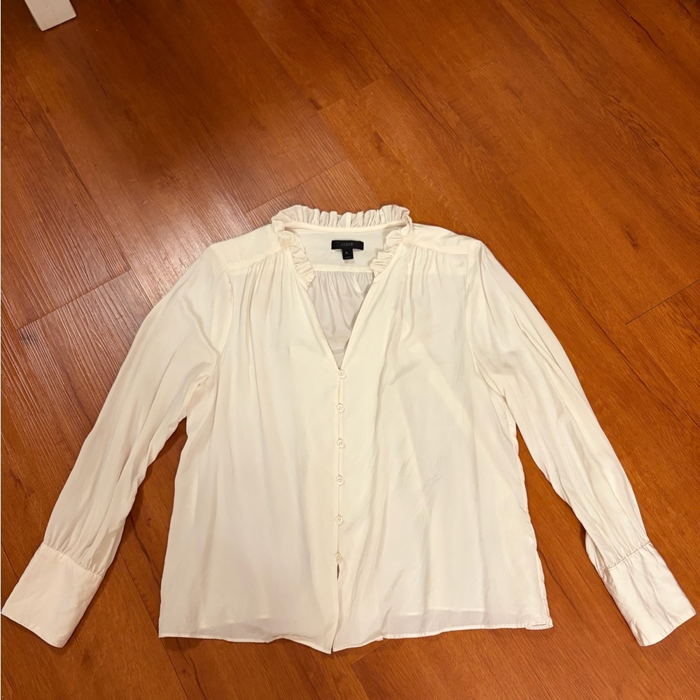 J. Crew Cream Ruffle Blouse